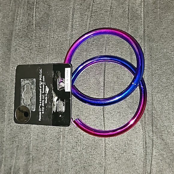 Forever 21 Womens Pierced Tortoise Pink Blue Purple Iridescent Hoop Earrings - Picture 2 of 3